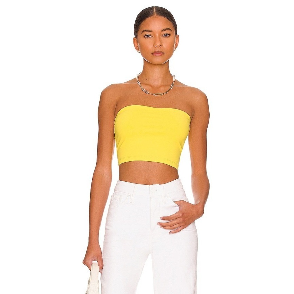 NWT‎ Susana Monaco Yellow Strapless Jersey Bandeau Tube Knit Crop Pullover Top